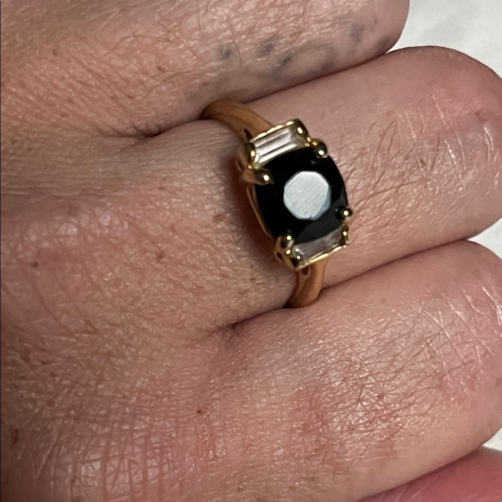 Vtg Black Jet ring + Clear Topaz Baquettes ~Joan Rivers Classics gold ring